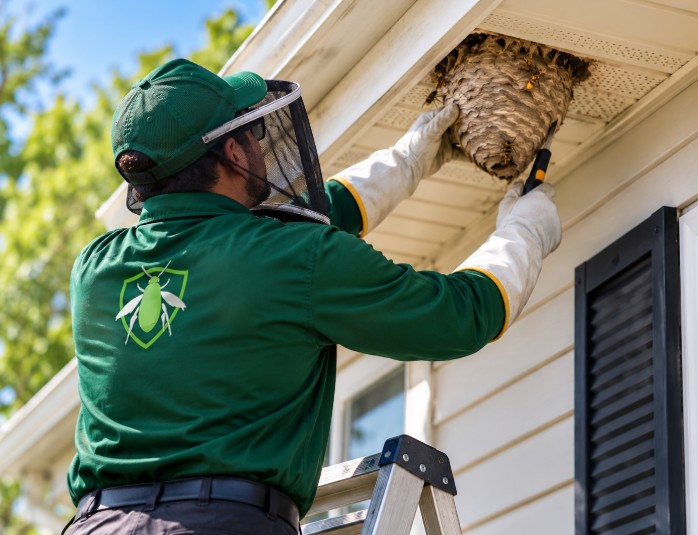 our technician removing wasp nest from a home