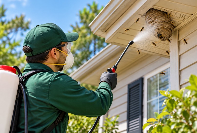 technician treating wasp problem in greensboro home