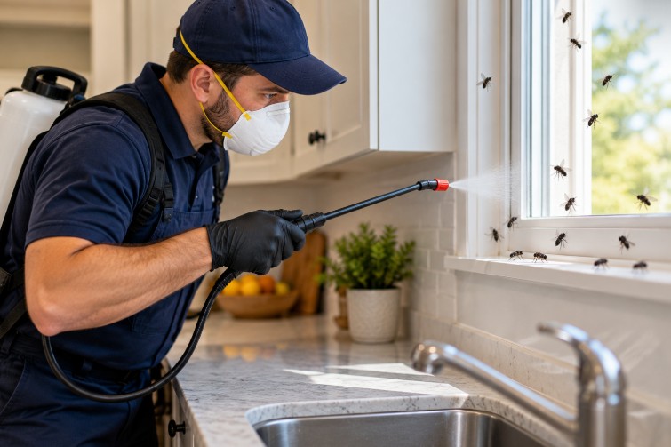 technician treating home from flies in greensboro nc